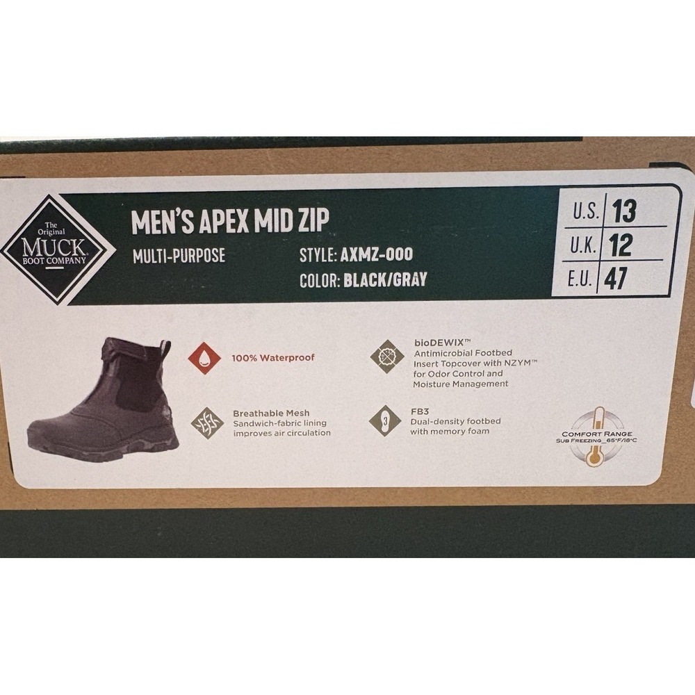 Muck Boot Company Men's Apex Mid zip Ankle Boot AXMZ-000 Black/Gray Size 13 - Picture 2 of 15